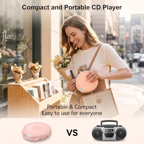 Image of Gueray Portable CD Player with Earphones CD Player for Car | CD Dsicman with Anti-Skip Shockproof with LCD Display Support PROG Memory Repeat Function