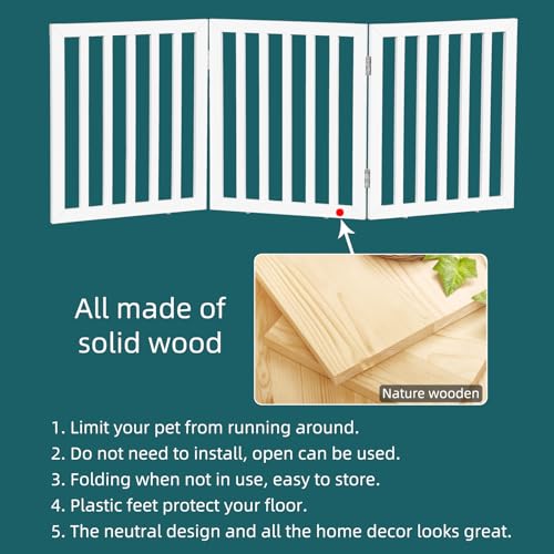 ZJSF Freestanding Indoor Dog Gate for House Foldable Wood White Puppy Gate for Doorways Pet Gate for Stairs Extra Wide Pet Fence 24" Height 3 Panels - Image 5