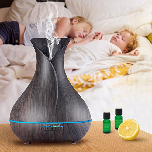 Olivetech Aroma Essential Oil Diffuser, 400Ml Ultrasonic Cool Mist Humidifier With Waterless Auto Shut-Off And Cleaning Kit For Home, Yoga, Office, Spa, Bedroom, Baby Room - Wood Grain #TOP2
