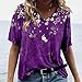 Workout Clothes for Women, Summer Blouses Sunflower Shirts for Women Women's Fashion Casual Print V-Neck Short Sleeves Printed T-Shirt Summer Two Piece Outfit Women Green Tshirt(Purple,XX-Large)