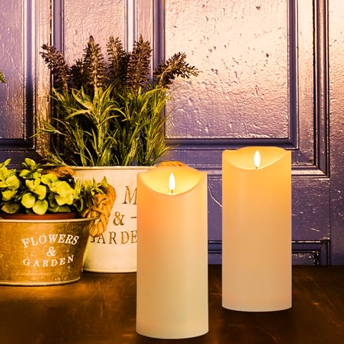 Image of Outdoor Flameless Candles With Remote Waterproof LED Pillar Candles Set | 9x4 Inch Waterproof Design, Flickering LED Glow, Timer Remote Control, Battery Operated Candles For Patio, Porch & Lanterns