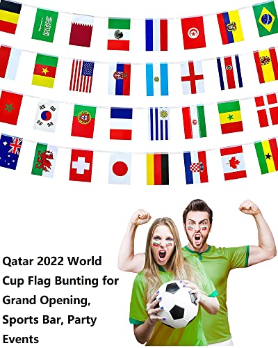 Soccer Flags Banners 33Ft, 32 Teams Bunting String For Soccer World Cup, Decoration For Basketball Football Club Party, Family Garden, Bar, Restaurant, Class (33Ft-5.5X8.3In) #TOP1