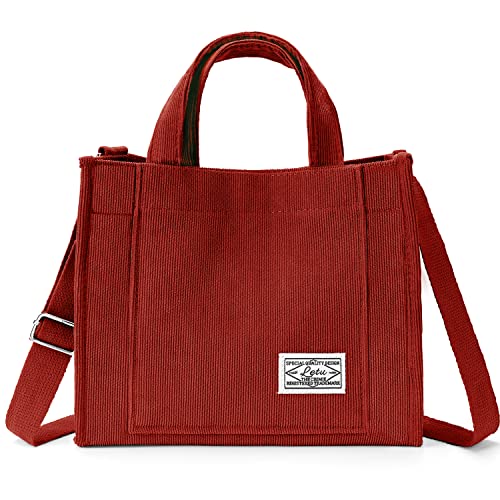 Corduroy Tote Bag For Women Small Satchel Bag Mini Tote Bag Aesthetic Crossbody Bag Handbag - School Work Travel Shopping(Merlot Red) #TOP18