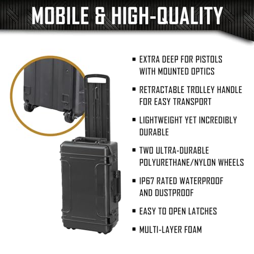 Extra Deep DORO Gun Case with Custom Foam Insert - Converts From 6 Pistols/23 Mags to 4 Pistols/12 Mags + Gear Storage, Heavy-Duty - Tactical Firearms and Ammunition Holder, 20 x 11 x 7 Inches - Thumbnail 3
