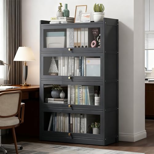 Orixal Tall Bookcase, 55' Large Bookcases Organizer, Bamboo Bookshelve with Acrylic Doors...
