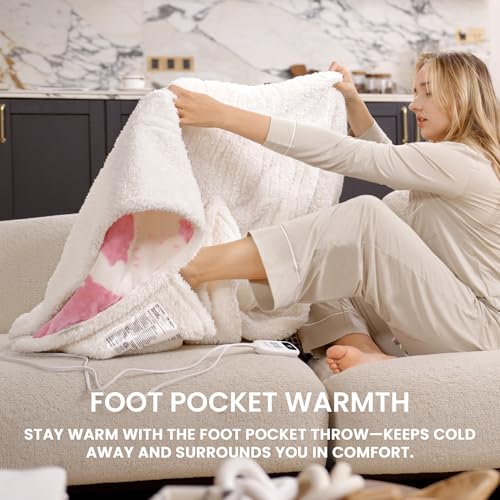 Image of Heated Blanket Throw Blanket with Foot Pocket - Fast Heating Electric Blanket, Soft Heated Throw with 4 Time Settings,10 Heating Settings, Warm Gifts for Women Mom Grandma(50 inch x 60 inch Pink)