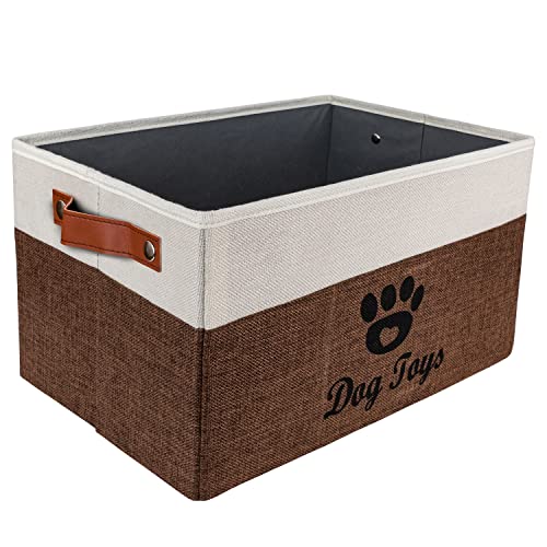 FJZFING Foldable Storage Bins for Dog Pet Toy Box Accessory Storage Bin with Handles, Organizer Storage Basket for Pet Toys, Blankets, Leashes, and Embroidered Dog Toys, Coffee