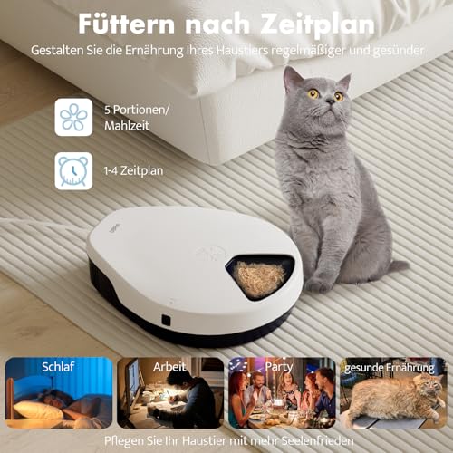 UBPET F10 Futterautomat Katze Nassfutter mit Kühlung, Halbleiter Kühlung, Timing-Funktion Futterautomat Katze, Quick Chills Soße Nassfutter Trockenfutter Katzen Futterautomaten, 5 Mahlzeit Katze Hund