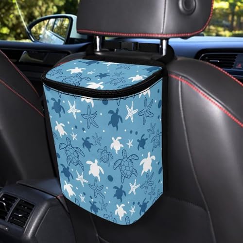 Image of KEIAHUAN Blue Turtle Hanging Car Trash Can Bin Foldable Car Trash Bag Large Capacity Auto Garbage Bag Grocery Organizer Container Fit Truck Kitchen Bedroom Travel Camping