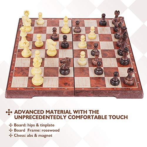 Peradix Magnetic Folding Chess Set, Big Size with 2 Storage Bags for Carpets Bottom Chess Pieces Storage, Folding Latch Box Lightweight for Easy Carrying, Portabl Travel Game for Kids Adults(14”×12”)