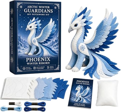 Anokia Arctic Winter Guardians DIY Patchwork Kit, Felt Animal Sewing Kit for Beginners, Mythical Creature Sewing Kit with Pre-Cut Materials, Handmade Felt Craft Kit for Home Decor & Creative Gift (F)