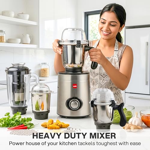 Image of CELLO Steelox Pro 4 Jar Mixer Grinder for Kitchen 1000 Watts | 500ml, 1.2L, 1.5L Steel Jars with 1.5L Juicer Jar, Heavy Duty Powerful Copper Motor | for Grinding Mixing Juicing | 5 Years Warranty