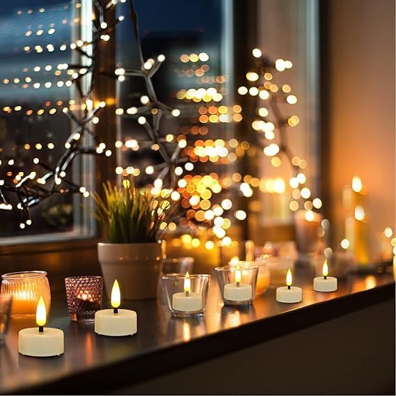 LED Tea Lights,6H Timer, Flickering Flameless Electric Tea Candles, 3D Wick Realistic Votive Led Candles for Festival Decoration, 12PCS Battery Operated LED Tea Light