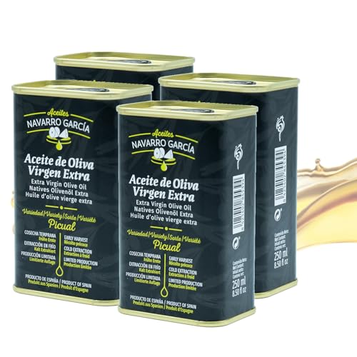 Aceite de Oliva Virgen Extra Cosecha Temprana 500ml | Almazara Familiar | AOVE Picual Prensado en Frío. Pack de 4 latas de 250ml