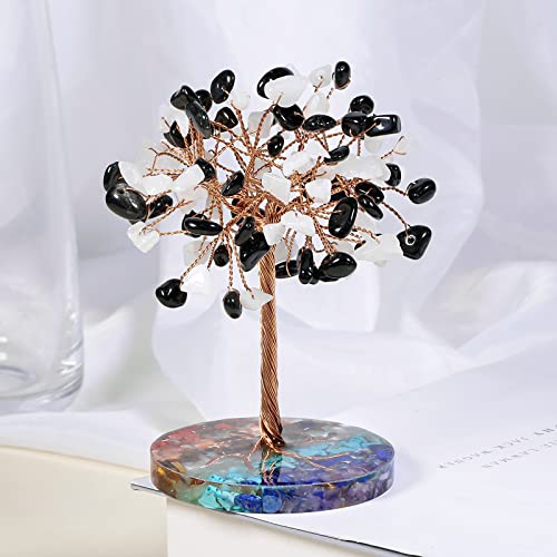 Nupuyai Obsidian & White Chalcedony Crystal Money Tree with 7 Chakra Base - Image 3