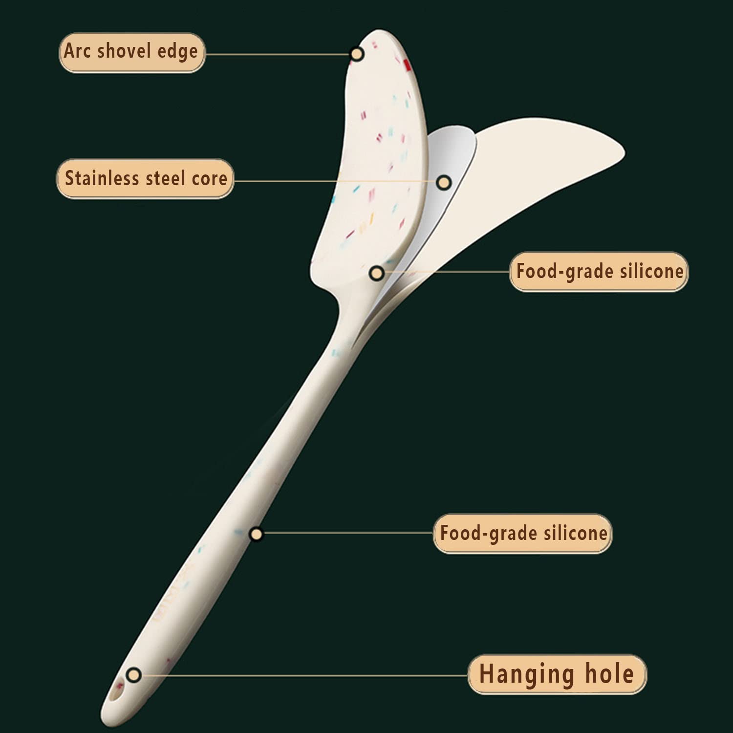 Pala de cuchara de silicona, diseño de una pieza resistente al calor, antiadherente sin costuras, raspador flexible y herramienta de mezcla para utensilios de cocina y restaurante 4