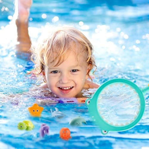 Bath Toys, 6 Pieces Floating Bath Animals Water Toys Set, Interactive Catching Games with Fishing Net for Toddler, Fun Educational Bathtub Toy for Baths Time Entertainment and Learning – Image 6