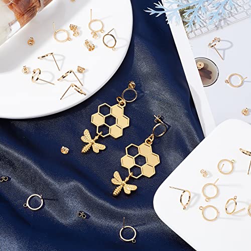 Beebeecraft 1 Box 20Pcs 18K Gold Plated Stud Earrings With Loop Simple Circle Geometry Earring Posts With 20Pcs Butterfly Ear Back For Valentine's Day Women Girl Jewelry Making #TOP4