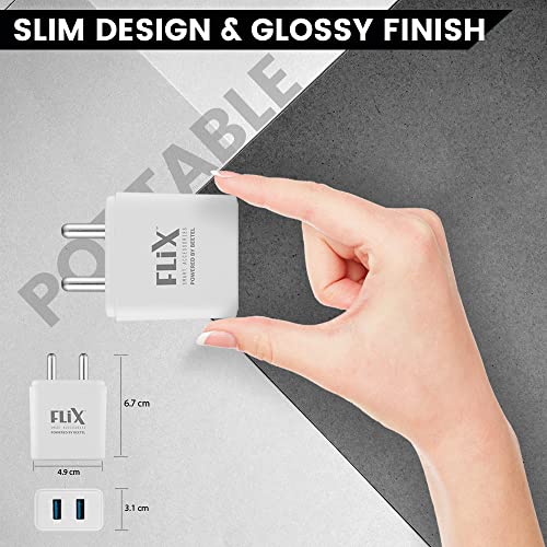Image of USB Charger,FLiX (Beetel) Bolt 2.4 Dual Poart,5V /2.4A USB Wall Charger Fast Charging, Adapter for Android /iPhone 11 /XS /XS MAX /XR /X /8 /7 /6 /Plus,iPad Pro /Air 2 /Mini 3 /Mini 4,Samsung S4 /S5 /, & More
