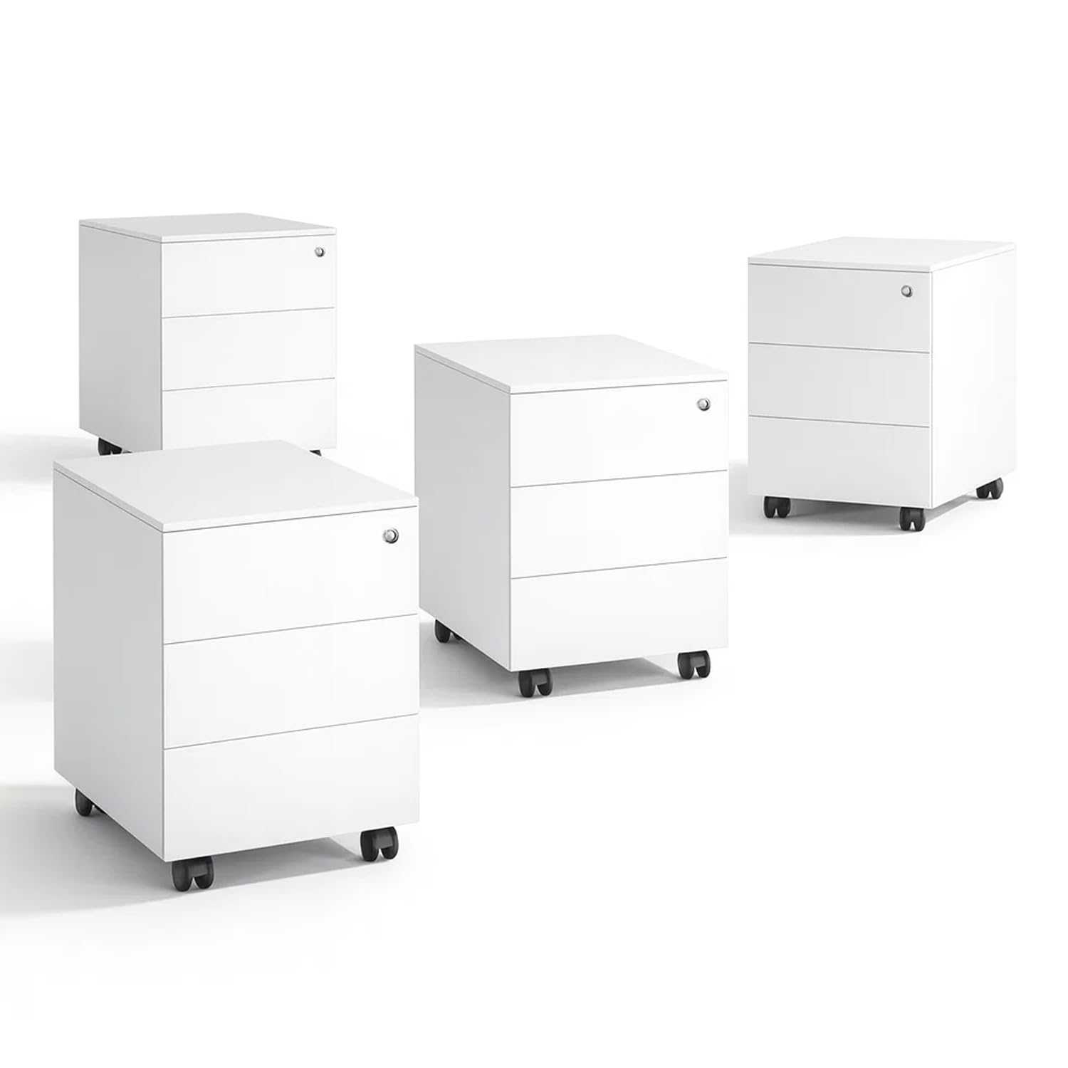 Spacio Cajonera metálica Oficina 2 o 3 cajones Buck movil Archivador Profesional Alta Gama con Ruedas y Cerradura 40 x 54 x 55 cm (Blanco, 3 Cajones)