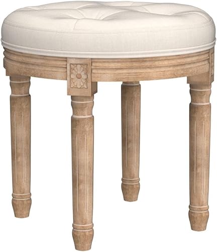 Miniatura 22 de VONLUCE Taburete otomano, 18.5 in de alto, beige, con asiento acolchado, marco de madera, botones acolchados, para comedor, sala de estar, Beige,Gris