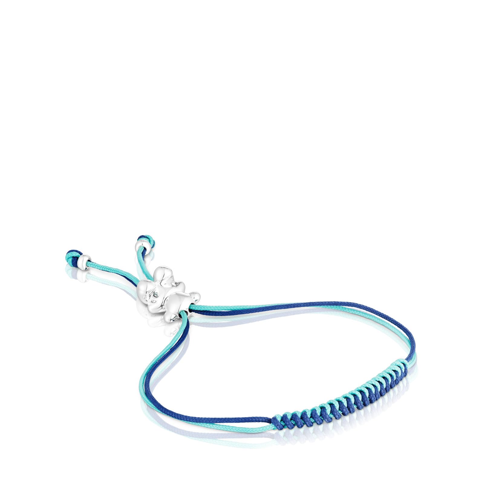 TOUS Pulsera de Cordón Turquesa y Azul Marino Para Mujer con Motivo de Oso de Plata de Primera Ley, Colección Bold Bear