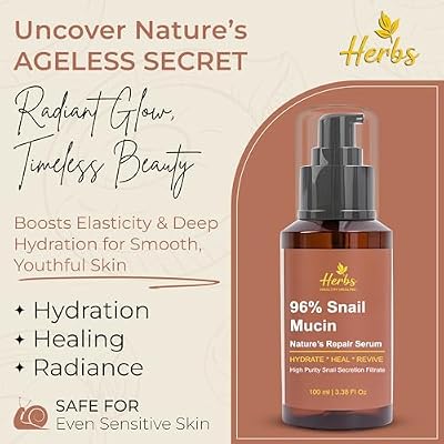 Herbs Healthy Healing Snail Mucin 96% Essence Korean Hydrating Face Serum (3.38 fl oz) Nourishing Skincare for Fine Lines, Uneven Tone & Dehydrated Skin Lightweight, Fast-Absorbing Formula