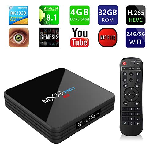 Qyoung MX10 Pro Android 7.1 4K Ultra HD TV Box avec télécommande, 4 Go RAM 32 Go ROM USB 3.0 WiFi BT4.1 HD RK3328 Quad Core Internet Media Players