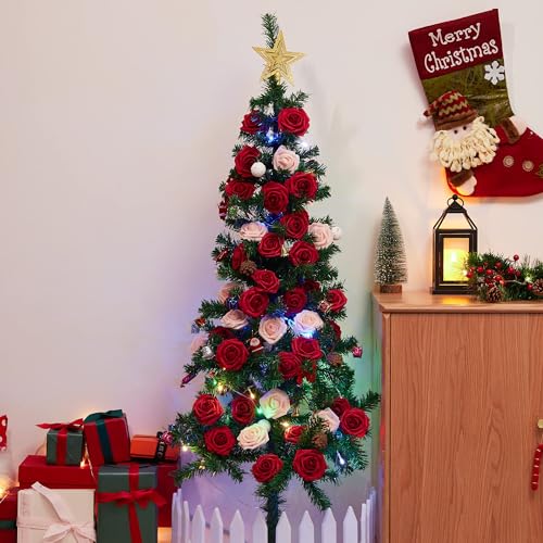 InnoGear Artificial Flowers, 50 Pcs Dark Red Foam Fake Roses Bulk with Stems for Decoration Celebration DIY Wedding Bouquets Centerpieces Bridal Shower Party Christmas Tree - Image 3