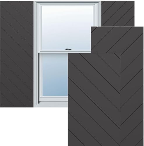 Ekena Millwork TFP001DG12X042SM True Fit Diagonal Slat Modern Style Fixed Mount (Per Pair-Hardware Not Included) PVC Shutters, 12-in. W x 42-in. H, Shadow Mountain