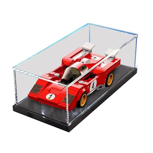 HCAEIOFJ Clear Acrylic Display Case for Lego Speed Champions 76906 Applicable for 1970 Ferrari 512 M Sports Red Race Car Designed Display Box Gift(Display Case Only) (Black Bottom)