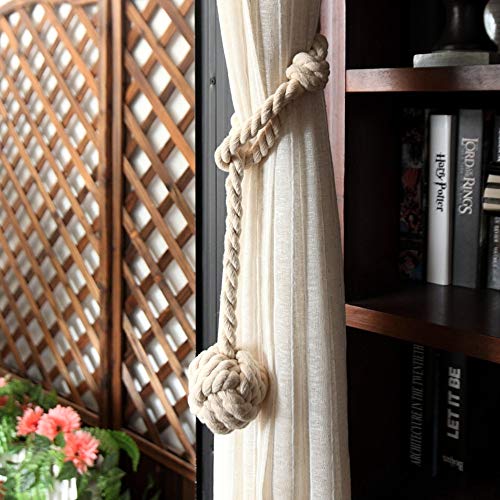 Himtop A Pair of Curtain Rope Tiebacks Hand Knitting Curtain Tie Back with Single Ball Beige for Home Decoration (2PCS) - Image 6