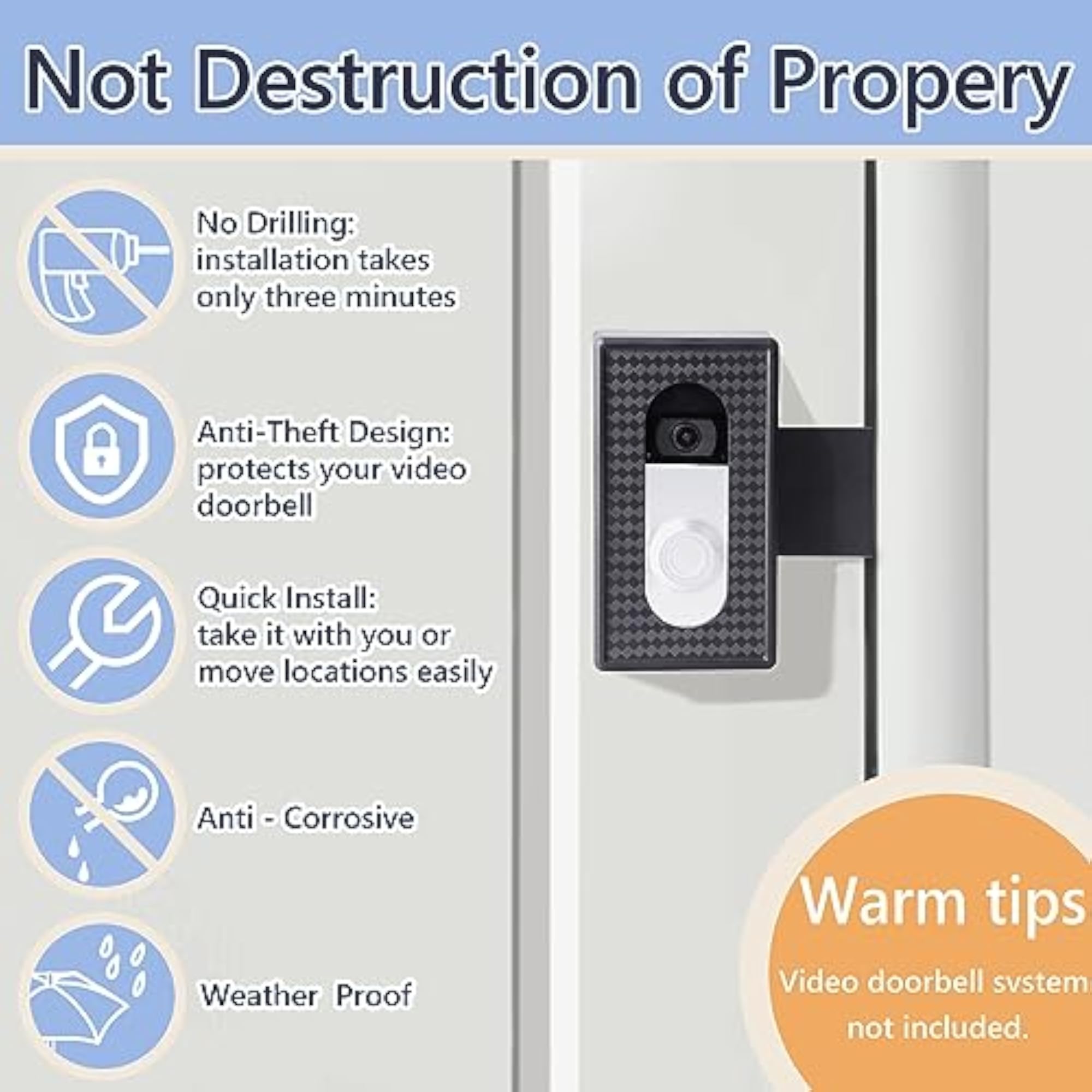 Anti-Theft Video Doorbell Mount for Apartments