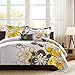 Intelligent Design Allison Comforter Set Fun Bedroom Décor - Modern All Season Floral Vibrant Color Cozy Bedding Layer, Matching Sham, Decorative Pillow, Twin/Twin XL, Yellow/Grey 3 Piece