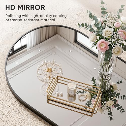 Image of Full Length Mirror, 78 inchx38 inch Arched Floor Mirror Freestanding, Floor Standing Full Body Mirror with Stand for Bedroom, Hanging Mounted for Living Room Cloakroom, Black