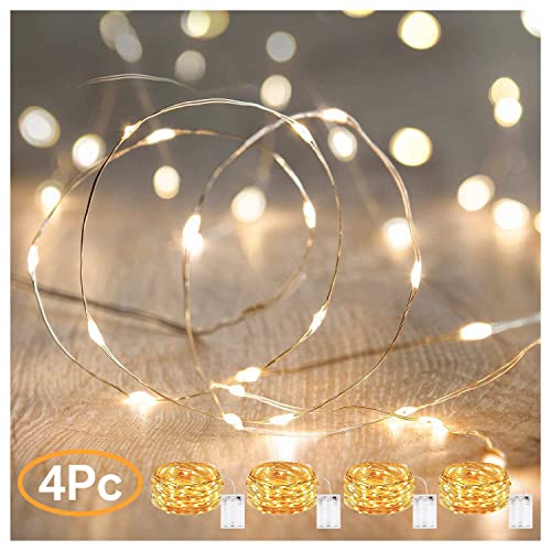 String Lights,Waterproof LED String Lights Fairy String Lights Starry ,Battery Operated String Lights for Indoor&Outdoor Decoration Wedding Home Parties Christmas Holiday. (Warm White, 10Ft/4pc)