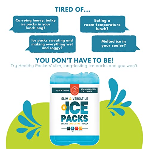Healthy Packers Ice Packs for Lunch Boxes & Coolers - Freezer Packs - Original Cool Pack | Cooler Accessories for Beach, Camping & Fishing | Slim & Long-Lasting Reusable Ice Pack for Cooler