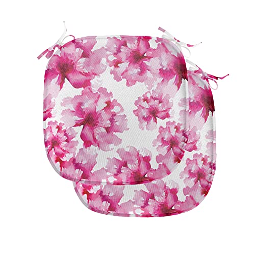 Ambesonne Watercolor Chair Seating Cushion Set of 2, Abstract Floral Arrangement Peonies Pattern Botany Themed and Nature Inspired, Anti-Slip Seat Padding for Kitchen & Patio, 16
