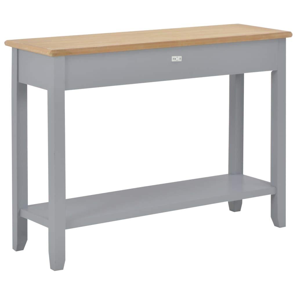 Mesa consola gris 110 x 35 x 80 cm de madera, mesa auxiliar con 2 cajones y estante de madera de pino y MDF, mesa de pasillo clásica para salón y entrada