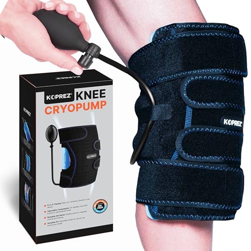 Koprez Knee CryoPump | Adjustable and Reusable Knee Ice Pack Wrap for Knee Pain Relief | Universal Fit with Adjustable Compression Pump | Knee Ice Wrap for Men and Women
