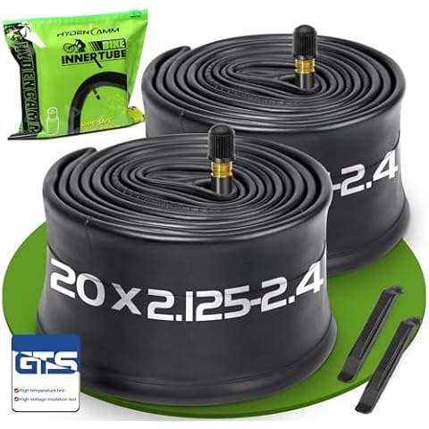 2 Pack 20x2.125/2.40 Bike Tube, 20x2.125 Bike Tube with 35mm AV, Premium Butyl 20x2.40 Bike Tube with 2 Tire Levers, 20x2.125/2.20/2.25/2.30/2.35/2.40 Compatible with MTB, City Bikes by Hydencamm Cover