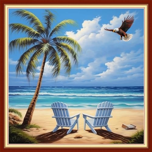 Image of Artvxeay Cross Stitch Kits Stamped Full Range of Embroidery Starter Kits for Beginners Adult DIY 11CT- (Rest by the Seaside 18x18 inch)
