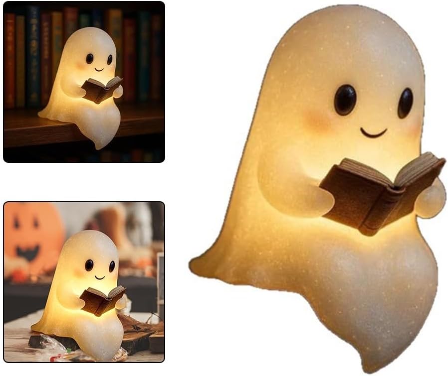 3D LED Light Book Lamp Bedroom & Bathroom – Cute Silicone Reading Lamp with Ambient Glow, Portable Desk or Shelf Decor, Halloween & Year-Round Use (22 x 12 x 12 cm, White)(22cm)