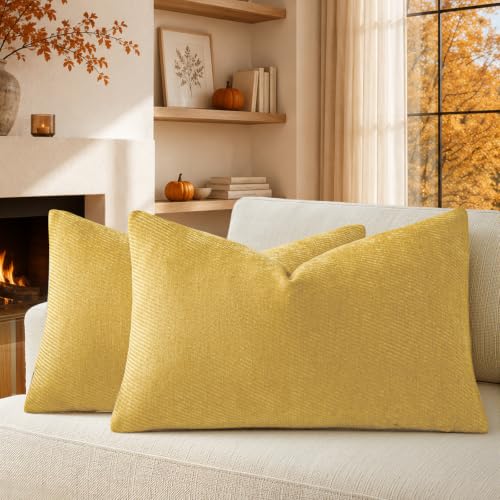 Image of Fall Decorative Throw Pillow Covers Pack of 2,20x12 Inch Mustard Yellow