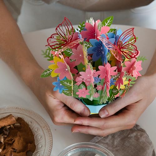 Golcellia Pop Up Birthday Cards for Women, Cherry Blossoms Flower Bouquet Paper Pop Up Cards, 3D Paper Flowers Bouquet and Free 3D Butterfly Ornament Birthday Cards, Mother’s Day Card Pop Up
