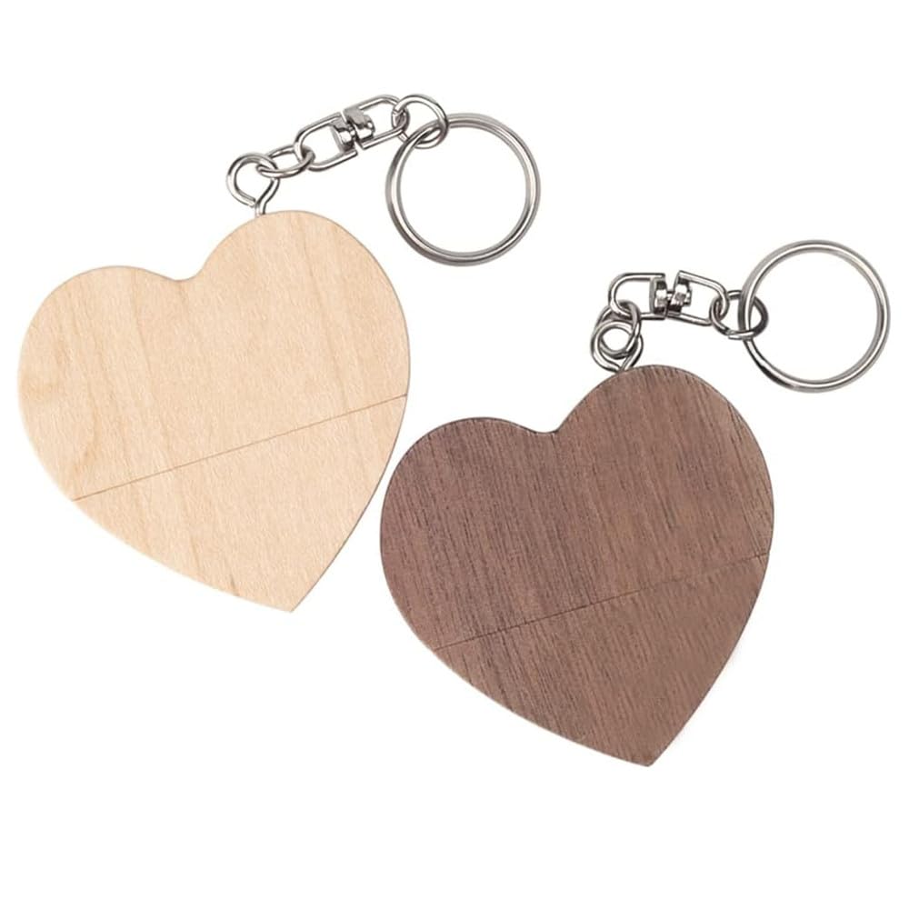 10 PZ chiavette USB 2.0 da 64GB Flash Drive memoria USB stick in legno a forma di cuore (2.0 64GB, Heart Shape-1)