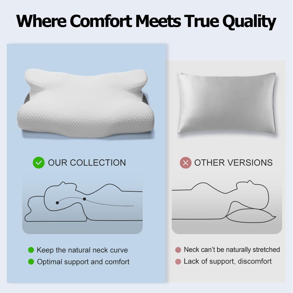 Cuscino cervicale ergonomico in memory foam, per alleviare il dolore al collo e alle spalle, cuscino ortopedico per il collo con copertura lavabile per chi dorme su fianco, schiena, stomaco