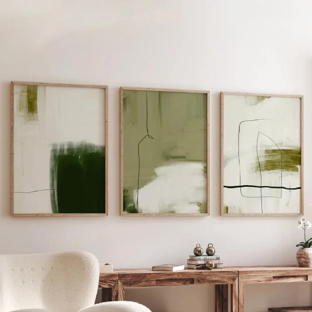 LTjiajuypd Scandinavian Nordic Wall Art, Emerald Green Line Prints Minimalist Style Landscape Paintings(40x55cm-3Pcs)