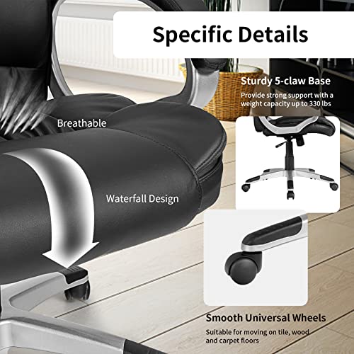 Silkydry Height 44.5"-48.5" Office Chair, High-Back Computer Desk Chair W/Upholstered Pu Leather, Lumbar Support, Wide Seat & Armrests, Adjustable Ergonomic Executive Swivel Task Chair (Black) #TOP4
