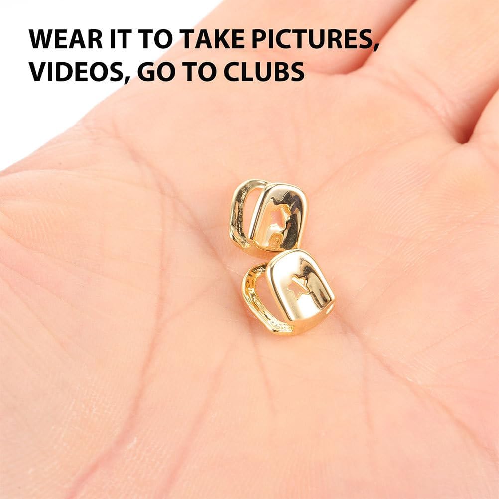 Totority Single Tooth Cap Gold Grill Teeth Jewelry Set of 4 Hip Hop Mouth Grill Accessories for Rappers Cosplay Comfortable Fit 0.43X0.39X0.19 Inch Durable